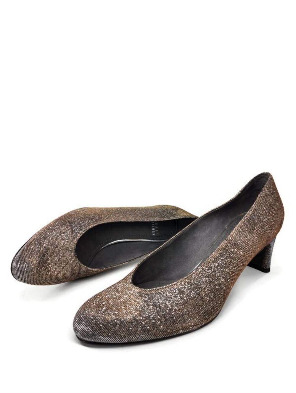 Stuart Weitzman Chic Pump Black Gold & Silver Sparkle Ombre Low-Mid-Heel Pumps